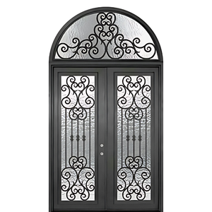 Portes d'entrée traditionnelles en fer forgé Qifan avec panneaux en verre et motifs décoratifs en spirale pour usage extérieur - Product Image 2