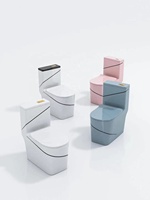 WC monobloc blanc allongé multicolore avec abattant doré pour salle de bain