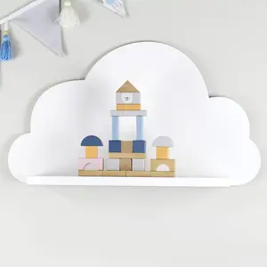 Estante de madera con nube blanca para decoración de pared del hogar, estantería flotante de madera para guardería, estantería para habitación de niños