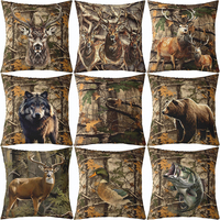 Housse de coussin en lin motif animal sauvage marron, 45 x 45 cm, idéale pour la décoration de canapé et de chambre d'enfant