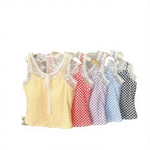Summer New Women's Breathable Quick Dry Lace Design Sleeveless Vest Sweet Bow Stitching Waist Camisole <b>Crop</b> <b>Top</b> - Product Image 1