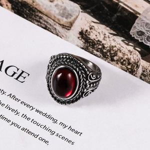 Vintage Distressed <b>Titanium</b> Steel <b>Ring</b> For <b>Men</b> Gemstone Set Personalized SA751 - Product Image 3