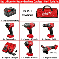 Ensemble d'outils Milwaukee M18 FUEL 10 en 1 pour la réparation automobile, outils sans fil avec 4 batteries au lithium, chargeur rapide, kit d'outils portatif
