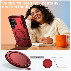 Pour Samsung <span class=keywords><strong>Galaxy</strong></span> S26 25 24 Ultra Coque de téléphone magnétique effet peau <span class=keywords><strong>360</strong></span> °   Support rotatif pour anneau, couvercle coulissant pour appareil photo, étui antichoc - Product Image 4