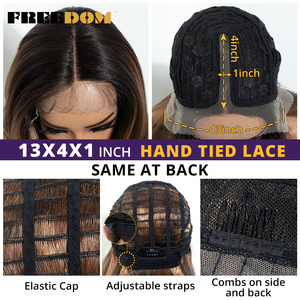 FREEDOM Perruques Lace Front Longues Ondulées en Fibre Haute Température pour Femmes, 28 Pouces, <span class=keywords><strong>avec</strong></span> <span class=keywords><strong>Frange</strong></span> et Raie au Milieu, pour Cosplay, Couleurs Brun et Blond - Product Image 6