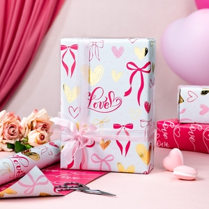 Love Heart Reversible Wrapping <b>Paper</b> <b>Roll</b> Romantic Love and Bow Pattern Gift <b>Wrap</b> for Girls Valentine’s Day Wedding - Product Image 2