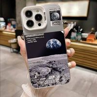 Coque de téléphone tendance en argent coloré motif paysage lunaire pour iPhone 16 15 Pro Max 14 Plus 13 12 – Coque arrière de protection élégante pour homme