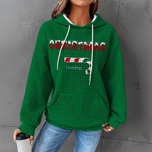 <span class=keywords><strong>Sudadera</strong></span> con Capucha <span class=keywords><strong>de</strong></span> Invierno para Mujer, Diseño Navideño, Tejido Waffle, Poliéster, Estampado Sólido, Corte Regular, Manga Larga - Product Image 1