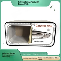 Griffoir pour chat en papier et carton ondulé en forme de poisson en conserve, maison pour chat avec grande fenêtre frontale pour chats d'intérieur, vente en gros, OEM