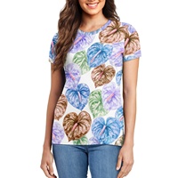 T-shirt décontracté pour femme sur mesure à prix abordable, à manches courtes, motif feuille de taro hawaïenne, respirant, séchage rapide, col rond, été