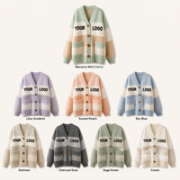 Pull en tricot oversize Y42 pour femme, imprimé dégradé macaron, anti-boulochage, en laine/acrylique, élégant et décontracté, coupe ample, pour l'hiver et l'automne