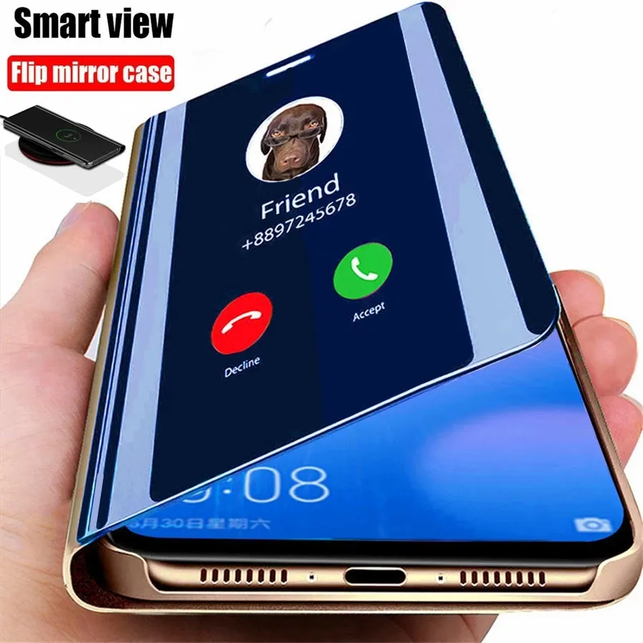 2022 New Smart Mirror Flip Phone Case For Samsung Galaxy S22 Ultra S21 Plus S20 5G Mirror Leather Smart Cover Mobile Phone Case