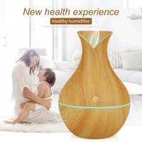 Humidificateur LED 7 couleurs en forme de vase, grain de bois, 200 ml, diffuseur d'aromathérapie d'été pour intérieur, atomiseur silencieux pour bureau