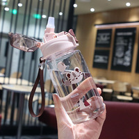 Nouvelle gourde de voyage pour enfants de 550 ml, en plastique, avec couvercle rebondissant à motif de dessin animé, paille, corde et graduations, résistante à la chaleur, mignonne, pour le sport et l'extérieur