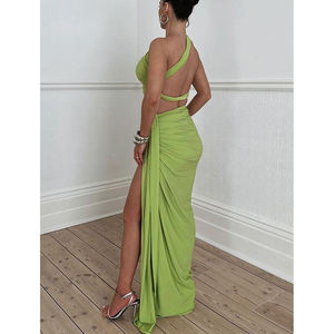 थोक महिला सेक्सी बैकलेस कपड़े सूट अनियमित बनियान + स्कर्ट 2 टुकड़ा सेट यूरो शैली उच्च विभाजन वाली आकस्मिक लंबी पोशाक - Product Image 5