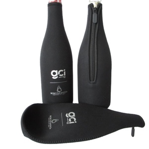 パーソナライズされた黒ネオプレンロングネッククーラーバッグジッパー付きビールシャンパンワインシルバーロゴ-ロングネックワインクーラー - Product Image 2