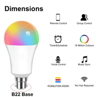 Ampoule intelligente WiFi TUYA B22 pour LED RGB, compatible Alexa et Google Assistant, contrôle vocal, programmation, contrôle par application, contrôle de groupe, 220V