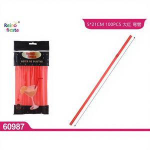 Pailles à boire en plastique rouge pliables de 21 cm, lot de 100 pièces, vente en gros, modèle Peiyong 60987 - Product Image 1