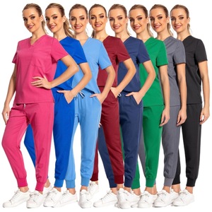 Women Hospital Scrub Set Moisture Wicking Stretch Knitted Split Uniform For Medical Work - Product Image 5