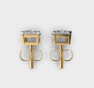 Boucles d'oreilles solitaires en diamant de laboratoire taille princesse, plaquées rhodium en or blanc/rose/jaune 18 carats, sertissage griffe, cadeau - Product Image 3