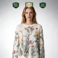 Pull en tricot boutonné décontracté respirant de qualité supérieure, col rond, manches longues, style bohème, pull pour femme avec logo sur le devant, vêtements d'automne, 100% laine