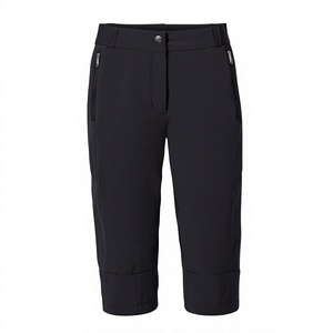 Women's <b>Black</b> Calf-Length Straight Pants Windproof Zipper Pockets Casual <b>Cropped</b> <b>Trousers</b> - Product Image 3
