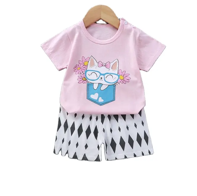 Custom Logo High Quality Kids Girls Clothes T Shirt +shorts Two Piece Baby Girls Clothing Sets