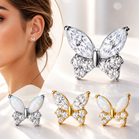 Pendientes de Titanio ASTM F136 G23 con Circonita Corte Asscher, Diseño de Mariposa y Hoja, con Engaste de Oro de 18K, para Orejas Sensibles