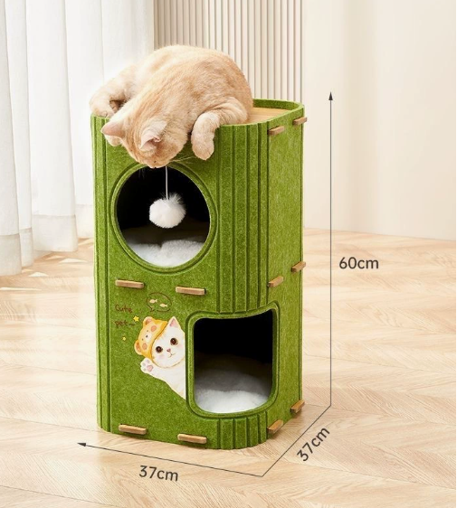 กล่องแมวทรงสี่เหลี่ยมสีเขียว สองชั้น [พร้อมแผ่นรองหนึ่งแผ่น]