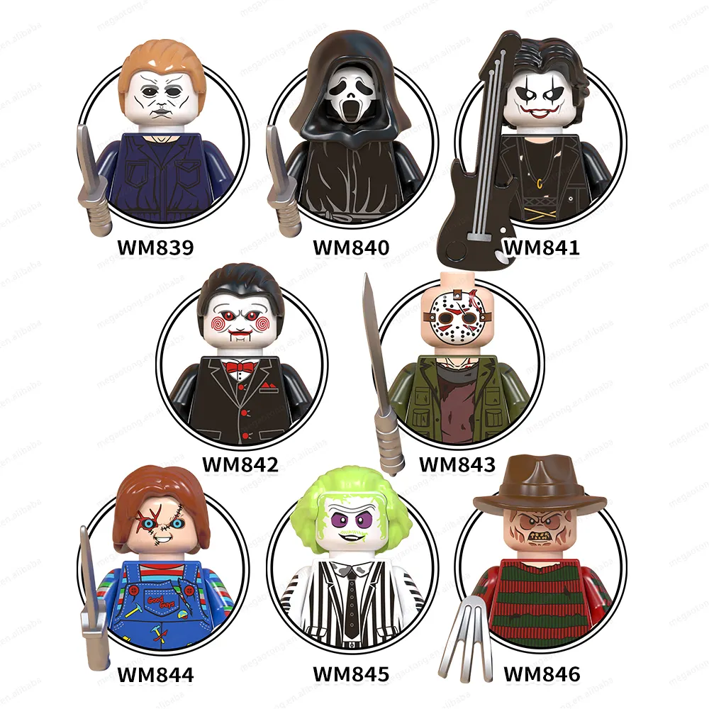 WM6075 Horror Halloween Series MichaelMyers Billy Eric Jason Freddy Jeu d'enfant Beetkejuice Building Blocks Kids Gift Mini Toys