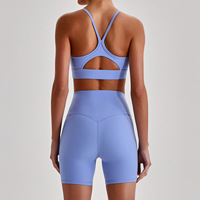 Ensemble 2 pièces short taille croisée pour femme, ensembles de sport taille haute, ensembles de fitness et yoga, haut court à bretelles, vêtements de sport personnalisables avec logo