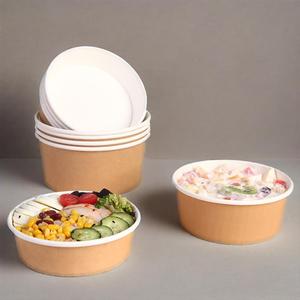 Ensaladera de papel Kraft bicolor impresa personalizada, contenedor de aperitivos impermeable y calentable, contenedor de comida de almuerzo rápido - Product Image 5