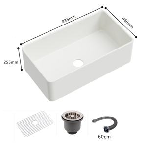 Fregadero Doble Kahnos de 30/33 Pulgadas, Blanco y Negro, para Cocina, Montaje Frontal, Mueble, Cerámica, Porcelana, Estilo Rústico, Bajo Encimera - Product Image 3