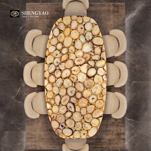 Tavolo da Pranzo Unico con Piano in Agata Bianca Traslucida Retroilluminata, Arredamento in Pietra Semi-Preziosa - Product Image 1