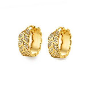<b>Hoop</b> Earrings Gold Plated Zircon Leaf Design Round Shape Everyday Wear Party Jewelry EKA-038 - Product Image 4