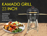 Parrilla Kamado de Cerámica Premium de 23.5 Pulgadas con Mesa Lateral Plegable, Acabado de Porcelana Esmaltada y Carrito para Uso en Exteriores