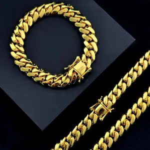 Promotion Plain Cuban Necklace 8mm Brass Cuban Chain Gold Plating Hip Hop Miami Cuban Link Chain