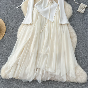 Robes irrégulières en maille à manches longues et col carré à fleurs 3D pour femmes, tendance - Product Image 6