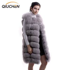 QIUCHEN- QC8032 NOUVEAU <span class=keywords><strong>Gilet</strong></span> en fourrure de renard véritable de haute qualité Manteau Veste 90cm <span class=keywords><strong>Long</strong></span> <span class=keywords><strong>Gilet</strong></span> LIVRAISON GRATUITE - Product Image 1