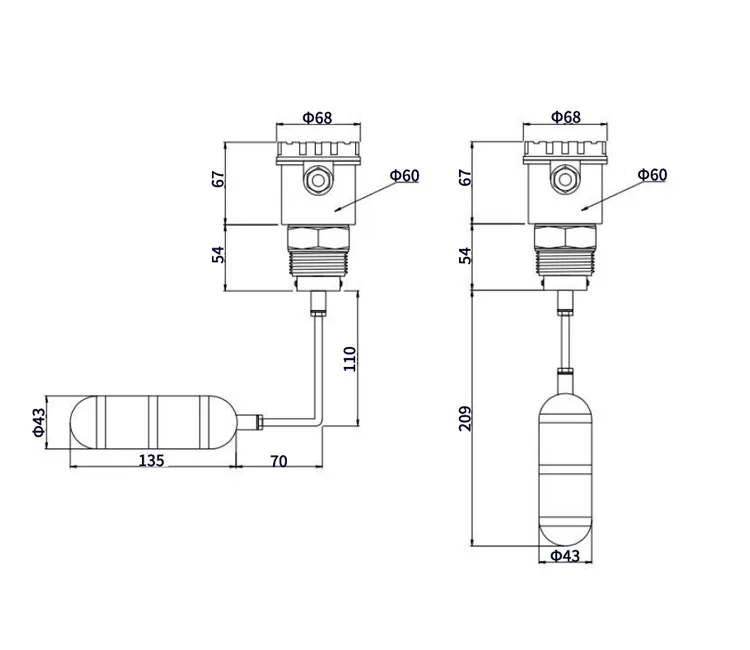 Interruptor de nivel tipo rodamiento de bola lineal flotante de montaje lateral para tanque de dispositivo de alta temperatura
