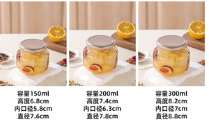 150ml 300ml 380ml 500ml 650ml Stoples Kaca Makanan Transparan Berukir Khusus yang Ramah Lingkungan dengan Tutup Putar untuk Buah Kering, Selai, Teh & Madu - Product Image 2