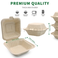 Ensemble de vaisselle en pulpe de bagasse jetable sans BPA Oasis Récipient alimentaire étanche/sulfurisé chauffant à charnière à clapet