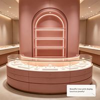 Vitrine à bijoux en verre GZowin pour comptoir, base en acier inoxydable, éclairage LED, présentoir durable et écologique pour les magasins de détail