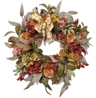Fleurs artificielles bon marché 26 pouces Couronne de récolte artificielle Baies de citrouille Automne Porte d'entrée Ornements d'automne Décorations de couronnes