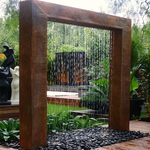 Fontaine <span class=keywords><strong>d</strong></span>'<span class=keywords><strong>eau</strong></span> de jardin extérieure en acier corten avec <span class=keywords><strong>rideau</strong></span> de pluie et LED - Product Image 6