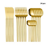 Dingyong OEM/ODM – Ensemble de couverts de luxe 24 pièces, écologiques et durables, finition miroir, en acier inoxydable noir et or, style vintage