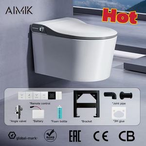 WC intelligent mural en céramique avec chasse d'eau automatique et télécommande pour salle de bain et hôtel - Product Image 1