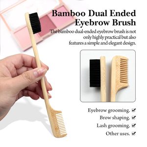 Brosse professionnelle double face pour le contrôle des bords, en poils de sanglier et bambou, marque privée, brosse à sourcils tendance pour usage domestique - Product Image 4