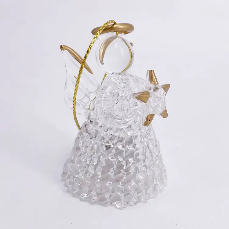Figuras de Ángel de cristal soplado con luz led, decoración de Navidad pequeña y transparente, hecho a mano, venta al por mayor