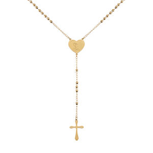 Kalung Rosario Panjang Emas Stainless Steel Katolik dengan Liontin Hati Bunda Maria - Product Image 3